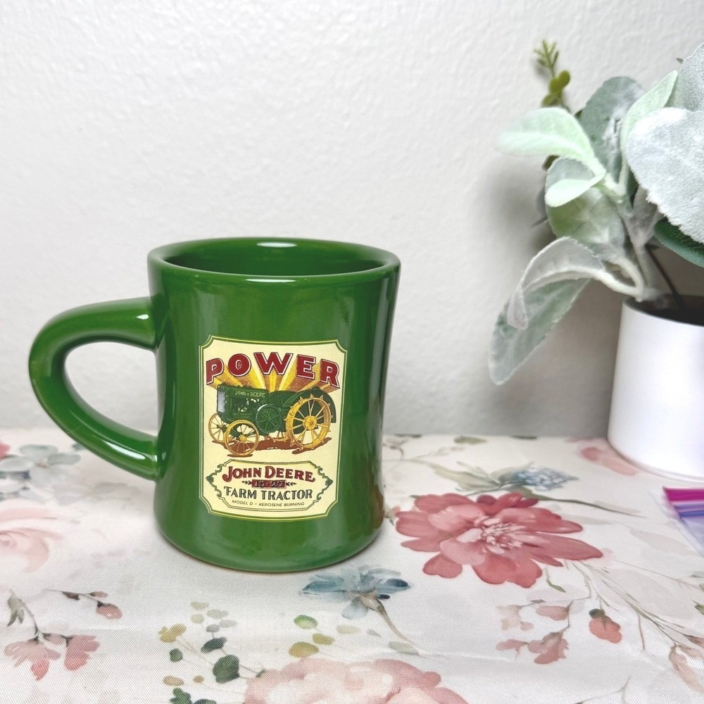 John Deere Green Ceramic‎ Coffee Mug Vintage Model D Farm Tractor Power Graphic